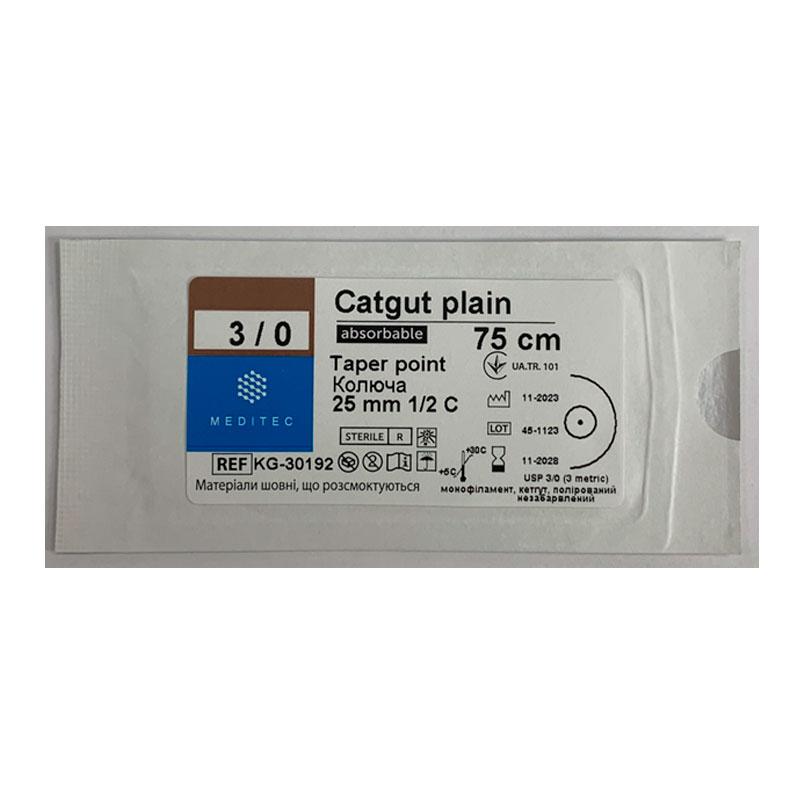 Матеріал шовний хірургічний, що розсмоктується кетгут, USP 3/0, монофіламентний, жовтий, довжиною 75 см